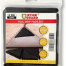 Packaging of StickGuard rug grip pads showing the product and its name, with a picture of a rug on a floor demonstrating the use of the grip pads.